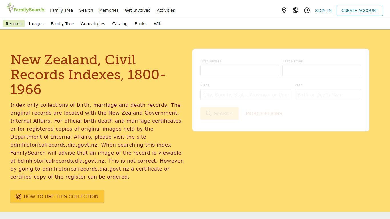 New Zealand, Civil Records Indexes, 1800-1966 • FamilySearch